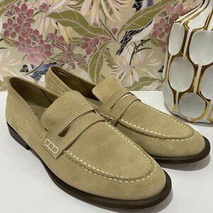 Zara Beige Suede Penny Loafers  Mens 9.5 Slip-On Design with Dual Stitching